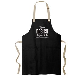 INK STITCH A815 Custom Embroidery Logo Texts Premium Canvas Unisex Long Aprons (Black)