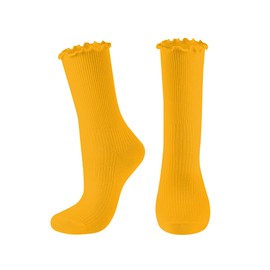 DOOVID Womens Socks Cute Ruffle Socks Cotton Turn-Cuff Frilly Crew Socks Slouch Casual Socks for Women 1 Pair Yellow