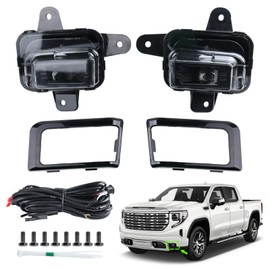 KAMDKI LED Fog Light Set 5pcs Compatible for 2022 2023 2024 GMC Sierra 1500 Front Bumper Lamp Assembly With Wire Harness Bulbs Cover Bezels GM2593338 GM259233 GM1039290 GM1038290