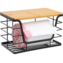 ALOCEO Extra Large Trash Bag Holder Dispenser With Bamboo Top, Wall Mounted Garbage Bag Dispenser Roll Holder for Kitchen Laundry Room Organization