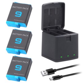 3-Pack Hero 9 Batteries for Hero 12, Hero 11, Hero 10, Hero 9 Black Sport Action Camera with 3 Channel Battery Charging Station Power Fast Portable Accessory High Capacity