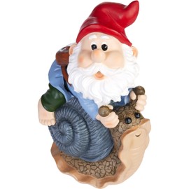 BRUBAKER Garden Gnome on Snail House, Gnome with Cheerful Snail, Funny Garden Figure, Weatherproof Decoration for Garden, Campsite, Garden Decoration for Outdoor Use, 24 cm Large