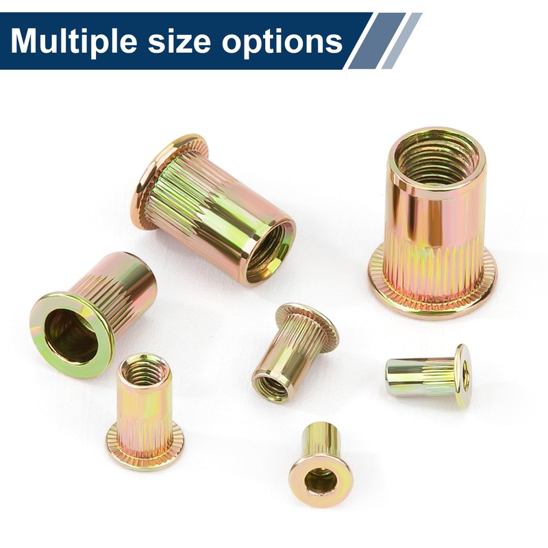 Set of 220 Rivet Nuts Assortment Set, Flat Head Threaded