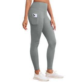 AegisChic Womens Leggings with Pockets Tummy Control Workout Yoga Tights for Woman Sports Gym Butt Lift Light Grey
