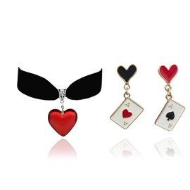 Accesorios de disfraz de reina, gargantilla negra con dije de corazón, collar de sangre de vampiro de Halloween, joyería gótica, Zinc, Sin piedra preciosa