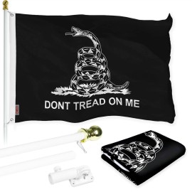 UD_G128 Combo Pack: Flag Pole 6 FT White Tangle Free & Gadsden Black and White Flag 3x5ft 150D Printed Polyester