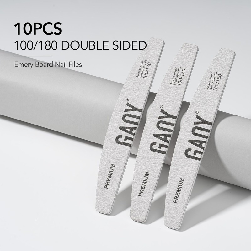 GAOY Nail File, 10Pcs Professional 100/180 Grit Half-Moon Shaped Double