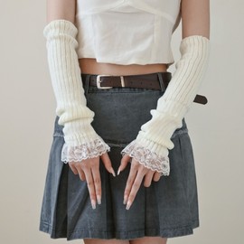 Knitted Character Sleeve Cover Sweet Lolita Gloves - Autumn/Winter School Style Arm Warmers Black Gloves 10ea