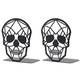 Black Skull Design Bookend Metal Book Ends, Heavy Duty Bookends for Shelves Desk, Skull Book Shelf Holder for Heavy Books, Decorative Desktop Organizer Home Office (1Pair)