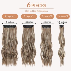 Clip in Hair Extensions for Women, Natural Brown & Blonde Extensions, 24 Inch 6PCS Hairpieces Long Wavy Soft Thick Hair Extensions Clip ins