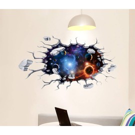 SENGTER 3D Wall Decals Removable Floor Flame & Lava Wall Stickers Universe Galaxy Planet Wallpaper Murals Art Decor for Home Walls Ceiling Boys Room Kids Bedroom Nursery School 2 Pack