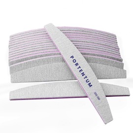PORTENTUM Nail File 100/180 Pack of 16, Nail Files for Gel Nails, Double-Sided, Double-Sided, Disposable Nail File 100/180, Nail Files for Gel Nails, Nail Files Disposable, Core in Purple, Trapezoid Grain