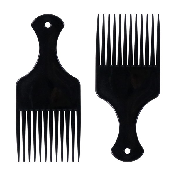 Sularpek 2 Pcs Afro Hair Comb, Black Plastic Afro Hair Comb Hair, Hair Pick Comb, Smooth & Sturdy Wide Tooth Plastic Afro Pick, for Detangling And Styling, Curly, Wavy, Frizzy And Afro Hair