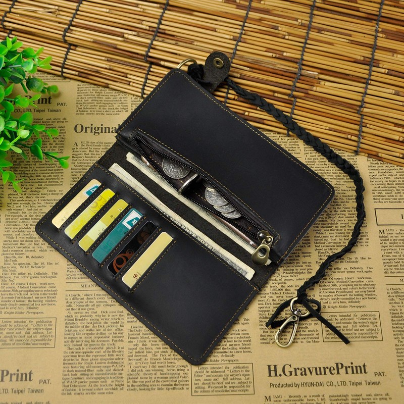 Le'aokuu Men's Genuine Leather Wallet Organiser Double Checkbook Wallet Pattern