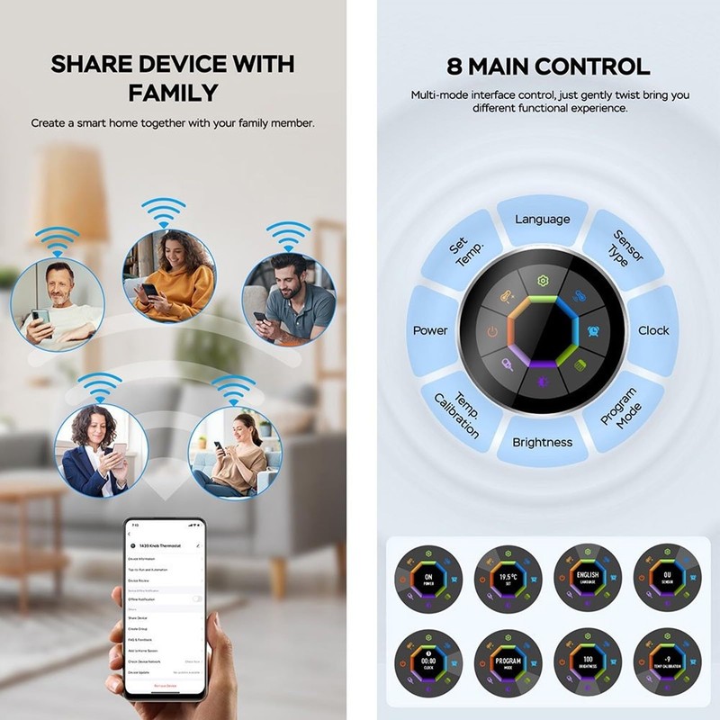 Smart Knob Thermostat, Two Way Rotating Knob, Voice Controller, WiFi,
