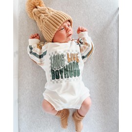 Chloefairy Baby Boy Girl Sweatshirt Bubble Romper Long Live Boyhood Onesie Shirts Sibling Matching Outfits Fall Winter Clothes (White-Romper, 12-18 Months)