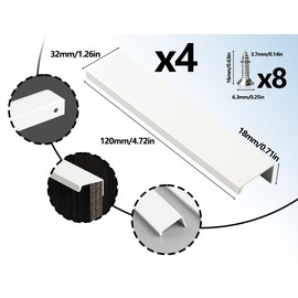 KAPSING Pack of 4 Concealed Cabinet Handles, Hidden Door Handles, Invisible Furniture Handles, White Kitchen Handles, Drawer Handle (120 mm)