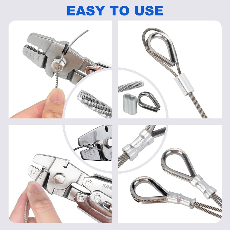 Sanuke Wire Rope Crimping Kit, Cable Swaging Tool Crimps up