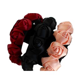 Rose Satin & Velvet Headband (Black, 1 inch)