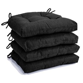 Kyaringtso Chair Cushions for Dining Chairs Set of 4, Non Slip Indoor Kitchen Chair Cushions with Ties, Tufted Memory Foam Seat Chair Pads, 17" x 16" x 3", Black