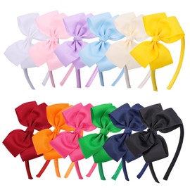 Amybasic 12 Colors Girls Headbands with Bows, Grosgrain Ribbon Toddler Headbands, Cute Hair Accessories for Daily Wear, School, Party & Holiday-Solid Colors