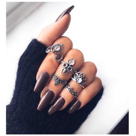 TseenYi Boho Vintage Knuckle Rings Silver Stacking Rings Set Gem Finger Rings Retro Moonstone Midi Joint Rings for Women and Girls