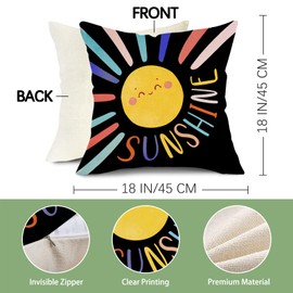 Fjfz Back to School Classroom Decorative Throw Pillow Covers 18 x 18 Set of 4, Sun Rainbow ABC Alphabet Number Learning Kids Educational Nursery Home Decor, Inspirational Playroom Couch Cushion Case