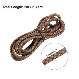 MECCANIXITY Braided Leather Cord, Round Leather Bolo Tie String Rope for Crafts, Jewelry Making, Necklace, Bracelets, 5mm x 2m, Retro Brown