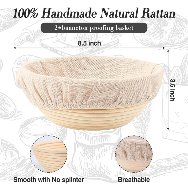 Bread Proofing Basket, 2 Pcs Banneton Basket Sourdough Proofing Baskets,