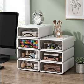 Plastic Desktop Organizer Box for Makeup & Office Storage – Stackable Dust-Resistant Drawer Container for Home Workspaces