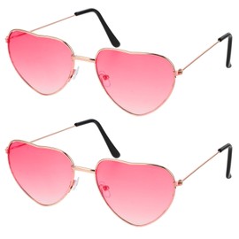 WLLHYF Pack of 2 Polarized Heart Sunglasses for Women Cute Retro Heart Shaped Hippie Sun Glasses Metal Frame UV Protection Lens Costume Glasses for Parties Dress Accessories Children Girl
