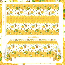 6 Pack Bee Tablecloth Happy Bee Day Table Cover Rectangle Honey Bees Table Cover 51 x 86 Inch for Bees Theme Baby Shower Birthday Party Decoration