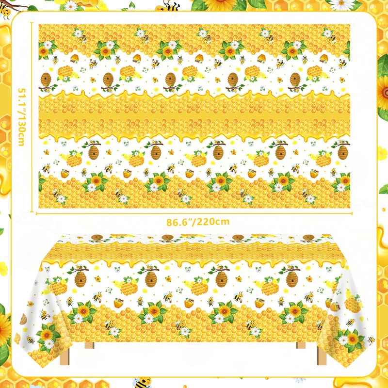 6 Pack Bee Tablecloth Happy Bee Day Table Cover Rectangle
