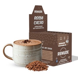 Renude Reishi Cacao - Mushroom Hot Chocolate, Mushroom Coffee Alternative, Mushroom Drink, Cacao Powder, Hot Cacao Mix with Reishi, Sleep Support, Organic Ingredients - 10 Servings