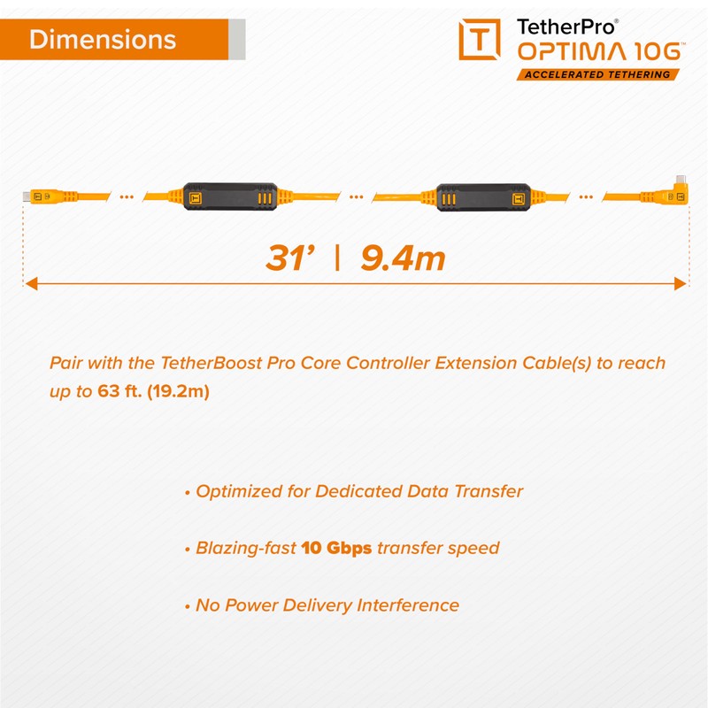 Tether Tools TetherPro Optima 10G USB Exclusive Data Transfer, 31’