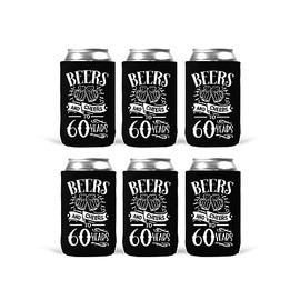 Beers and Cheers to 60 Years Can Cooler Sleeves Insulated 12 oz Beverage Beer Soda Anniversary Birthday Party Favors Supplies (Set of 6)