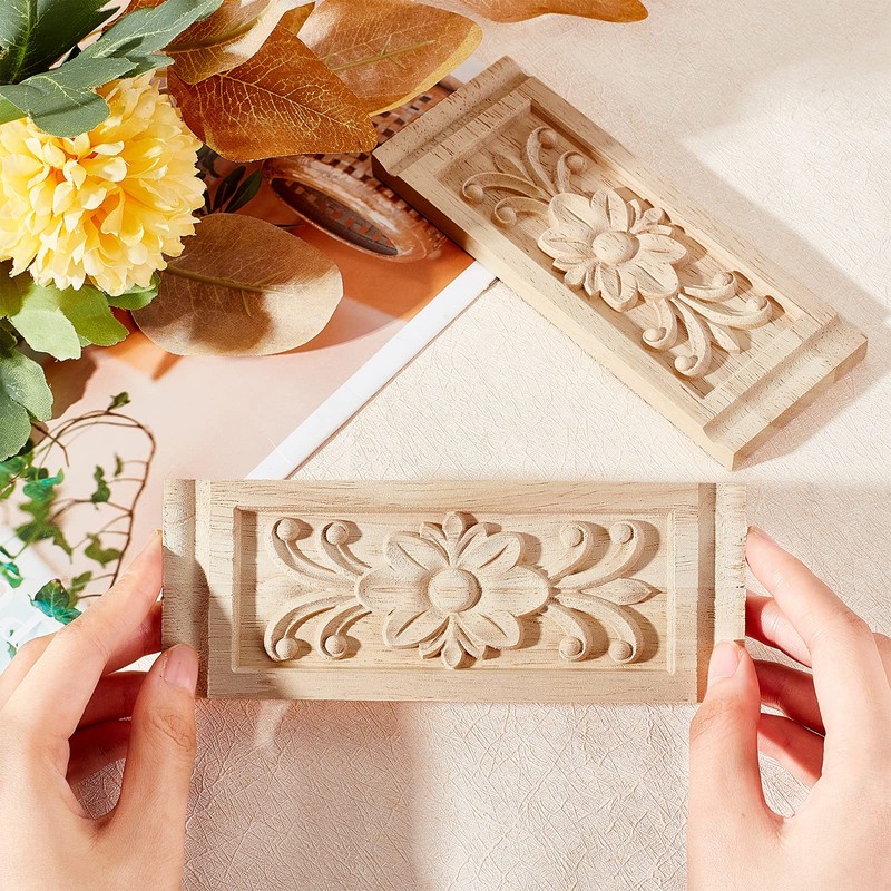 SUPERFINDINGS 2pcs Unpainted Wood Applique Frame 16x6x0.95cm Corner Rectangle 6.3"