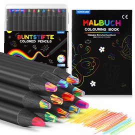ECHOCUBE 12 Pieces Rainbow Colouring Pencils, 7 in 1 Colouring Pencils for Kids Drawing and Writing, Craft Supplies for Kids, Multicolor Wooden Pencils for Party Bags and Gifts