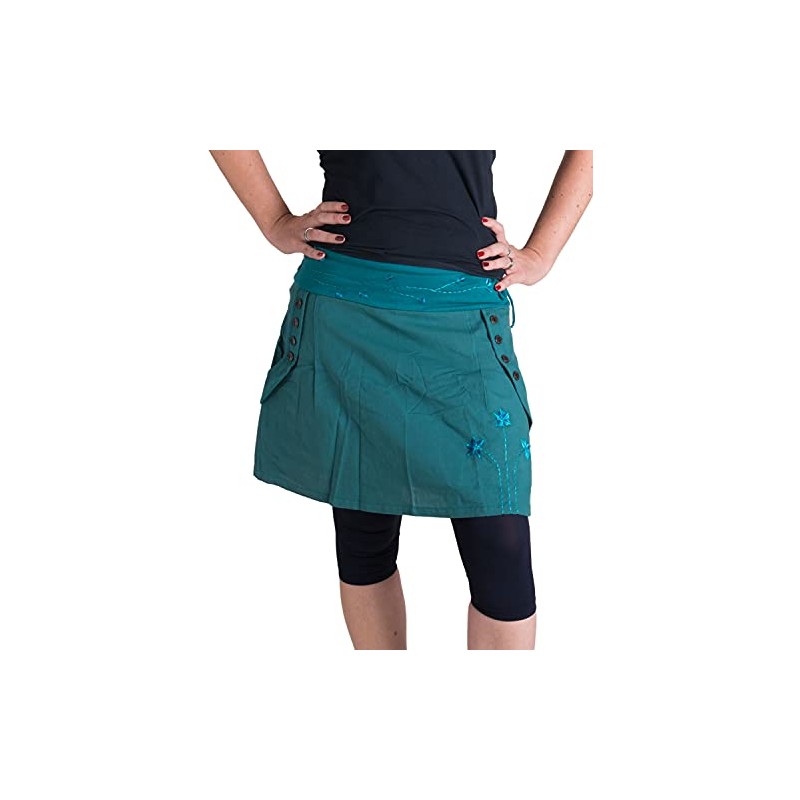 Vishes - Alternative Clothing - Embroidered Cotton Skirt with Flowers,