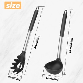 2er Set Silikonlöffel Löffel Spaghettilöffel Hitzebeständiger Küchenspatel Nudellöffel für Kochutensilien Zum Kochen, Rühren, Servieren Spaghetti, Suppe, Sauce