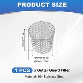 PATIKIL Gutter Guard Filter 3"-2.4", PVC Termination Cap Mesh Screen Roof Vent Cover Stainless Steel Conical Exhaust Pipe Cover Downspout Guard Filter Strainer for Downspout Silver