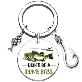 Fishing Gifts for Men Cool Fishing Stuff Keychains Fisherman Gifts for Dad Boyfriend Husband Hubby Fiance Fishings Lover Birthday Christmas Fishings Gear Gift for Him Don't Be A Dumb Bass Keyring