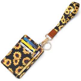 Coco Rossi Slim Front Pocket Wallet RFID ID Card Holder Cute Small Wallet with Wrist Lanyards Key Chain Holder for Women,Sunflower