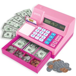 Learning Resources Pretend & Play Calculator Cash Register Pink - 73 Pieces, Ages 3+, Cash Register for Kids, Play Money for Kids, Toddlers Toys, Toy Register, for Kids