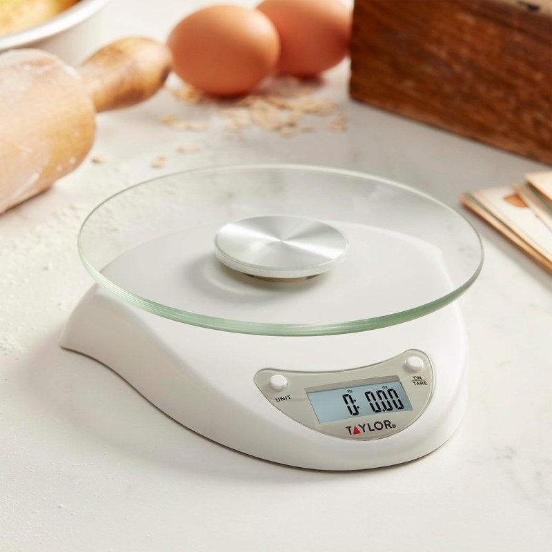 Taylor Digital Kitchen Scale with Glass Platform, Tare Button, and