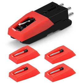 1 Cartridge with 4 Record Player Needles Replacement – Diamond Stylus for Crosley, ION, Victrola, LP Vinyl Player – Easy Install Turntable Parts Kit