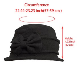 ZffXH Women's Bucket Hat, Black Winter Warm Lady's Driving Vintage 1920s Hat, Ladies Fleece Floral Cloche Hats, Bowler Church Derby Cap, Foldable Bell Beret Hat for Outdoor, Hiking, Trekking