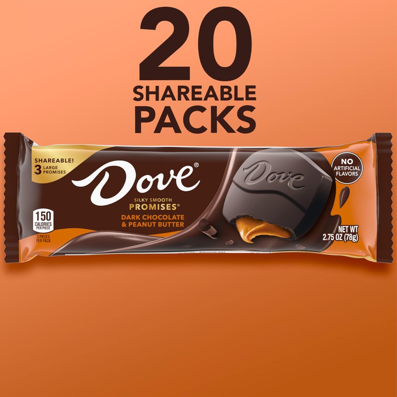 DOVE Large PROMISES Dark Chocolate Peanut Butter Candy, 2.75oz (Pack