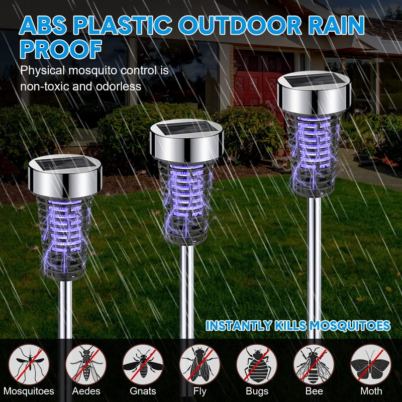 Qualirey 4 Pack Solar Bug Zapper Outdoor Mosquito Waterproof LED
