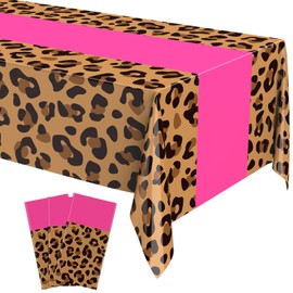 Buryeah Leopard Print Tablecloth 54 x 108'' Leopard Plastic Table Cover Disposable Safari Animal Cheetah Print Party Decoration for Baby Shower Wedding Birthday Party Favors(Pink)